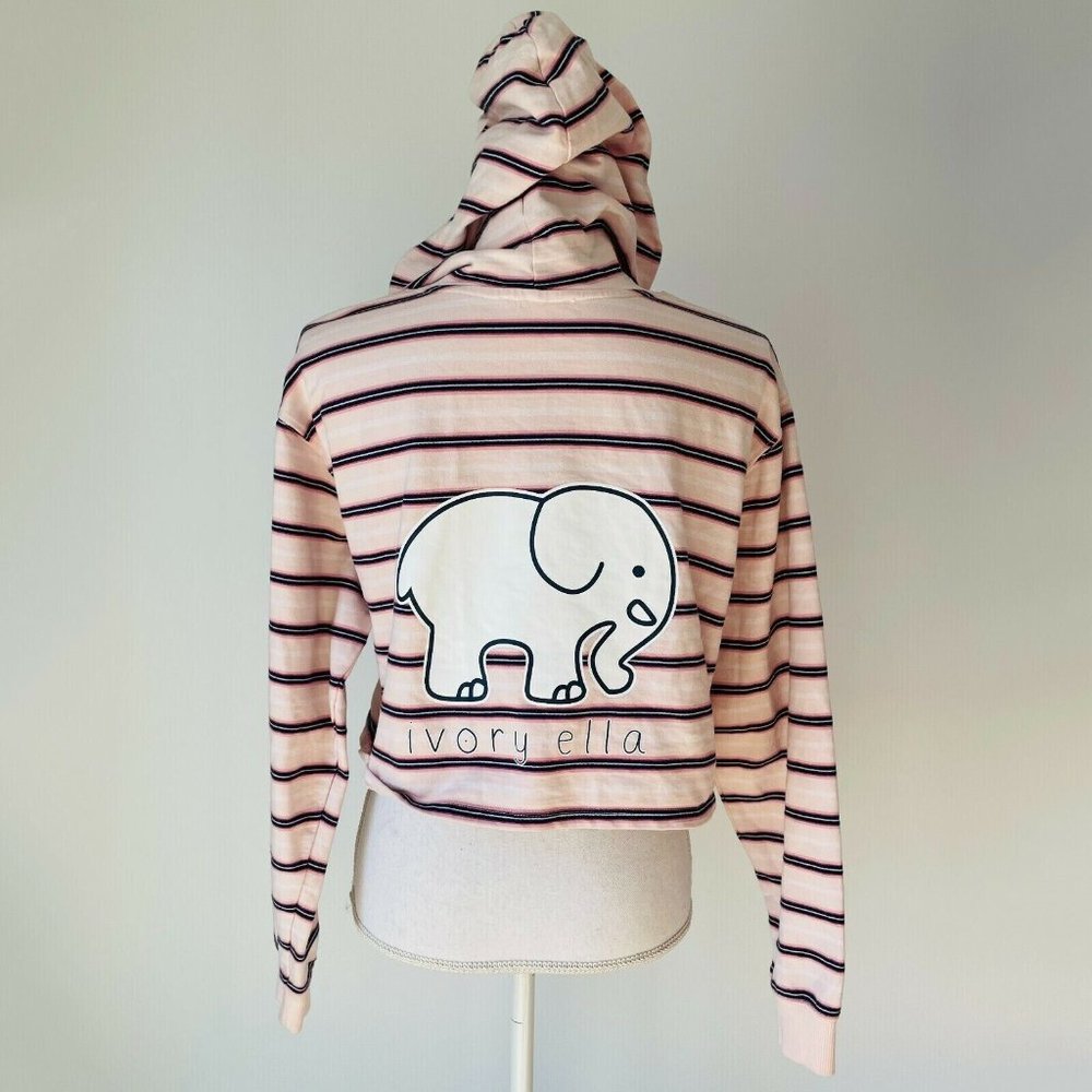 Ivory Ella Crystal Pink Striped Cropped Hoodie Organic Cotton Size XS Cute